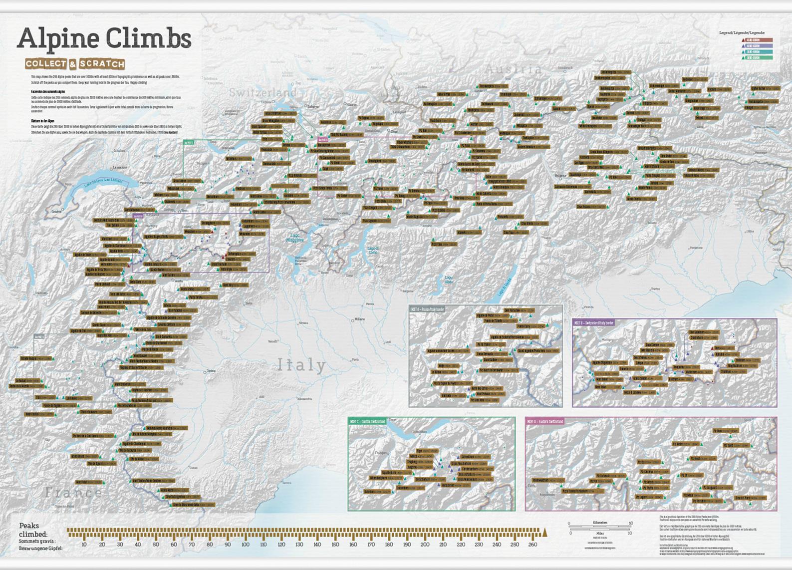 Stírací mapa vrcholků Alp