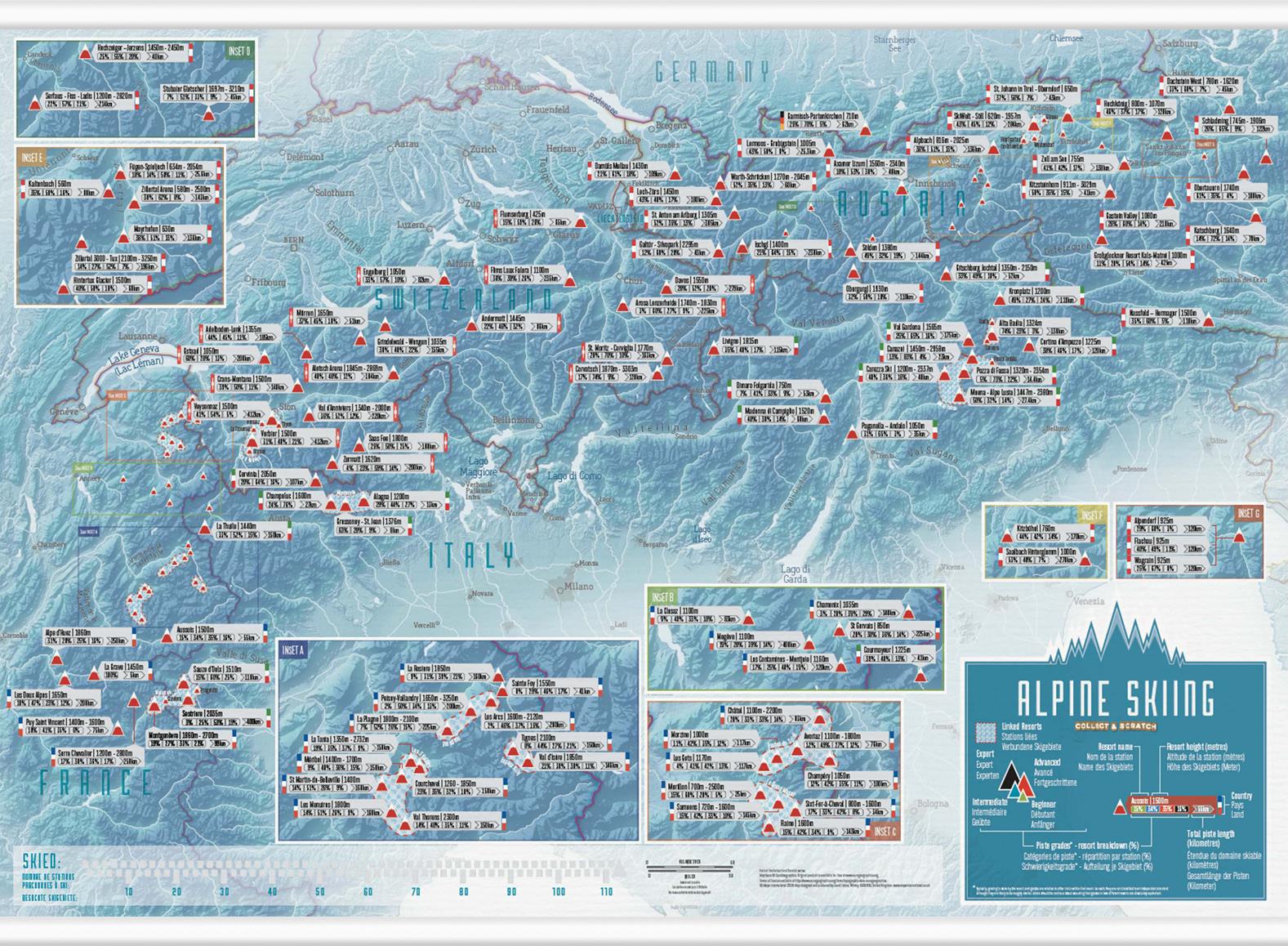 Stírací mapa Alpského lyžování