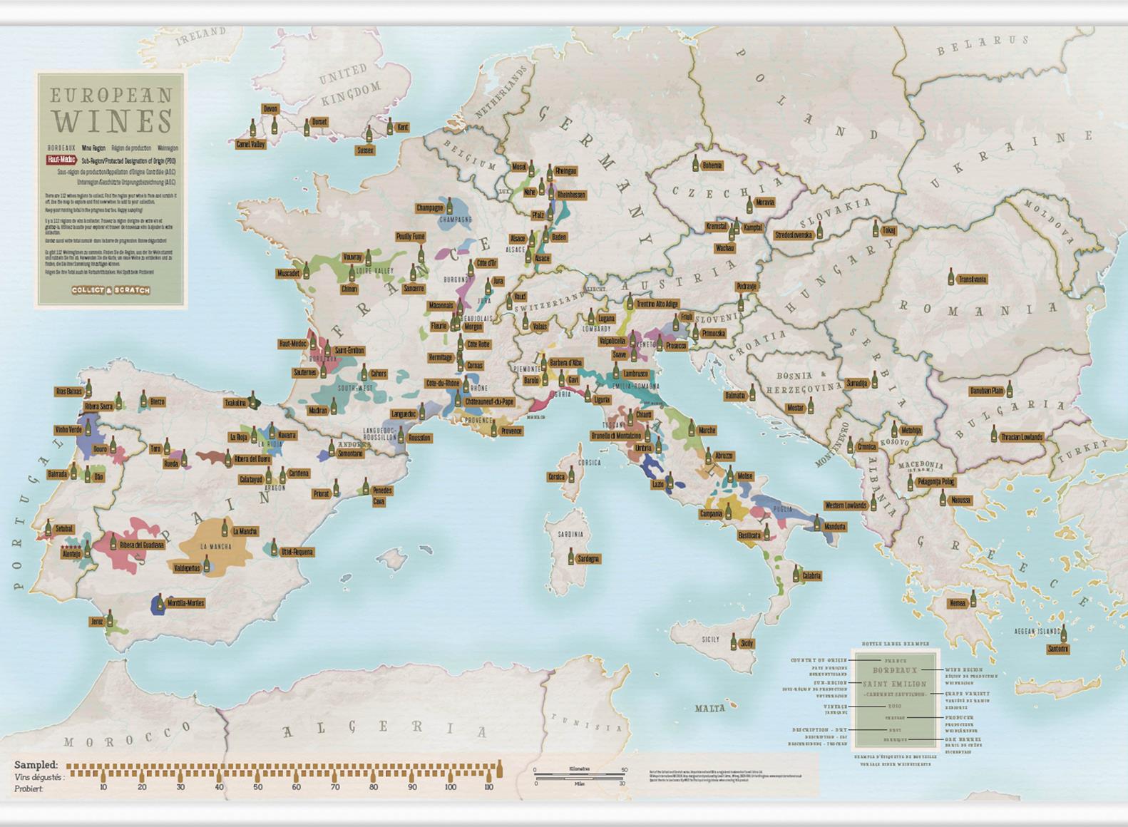 Stírací mapa vinařských oblastí Evropy