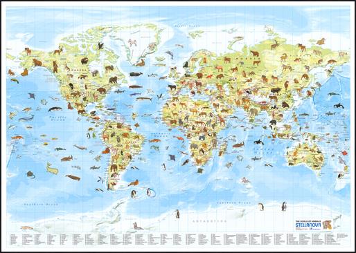 Dětská nástěnná mapa Svět zvířat
