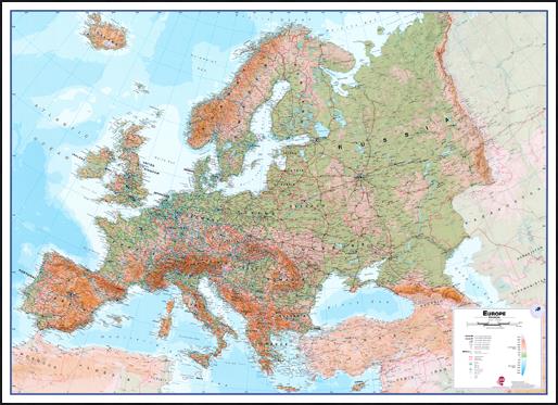 Fyzická nástěnná mapa Evropy