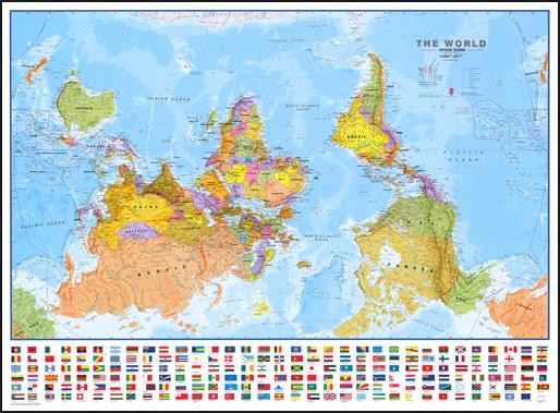 Politická nástěnná mapa světa Upside down