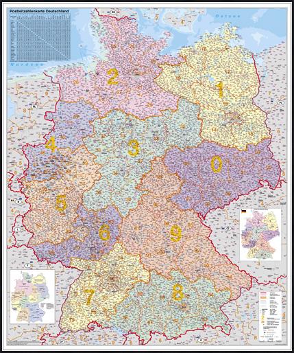 Spediční nástěnná mapa PSČ Německa 