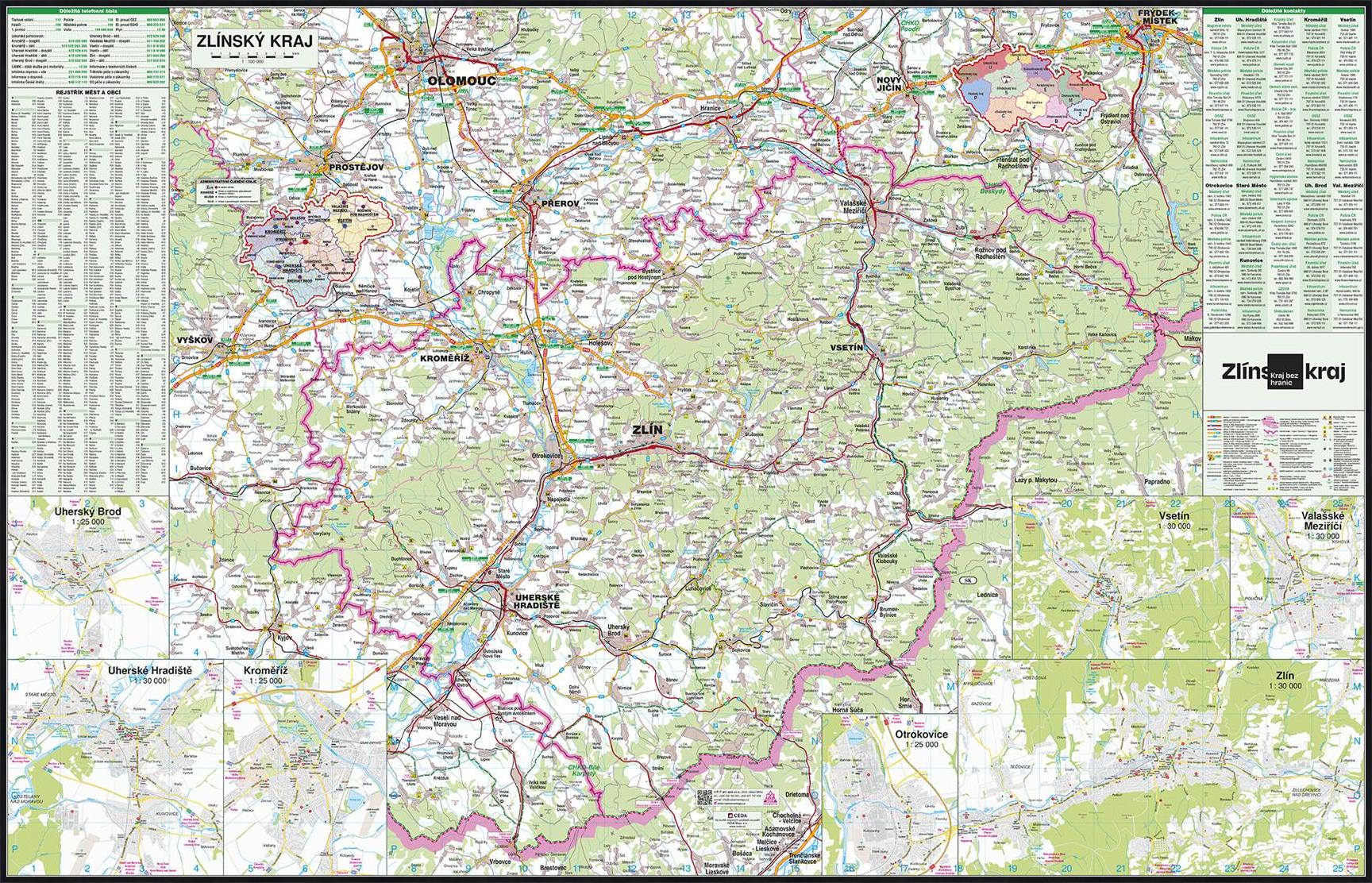Nástěnná mapa Zlínský kraj PF100
