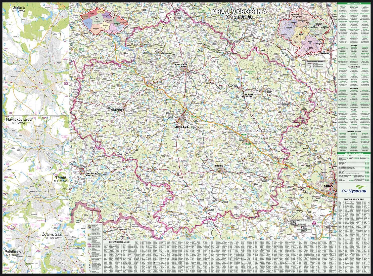 Nástěnná mapa Kraje Vysočina PF130