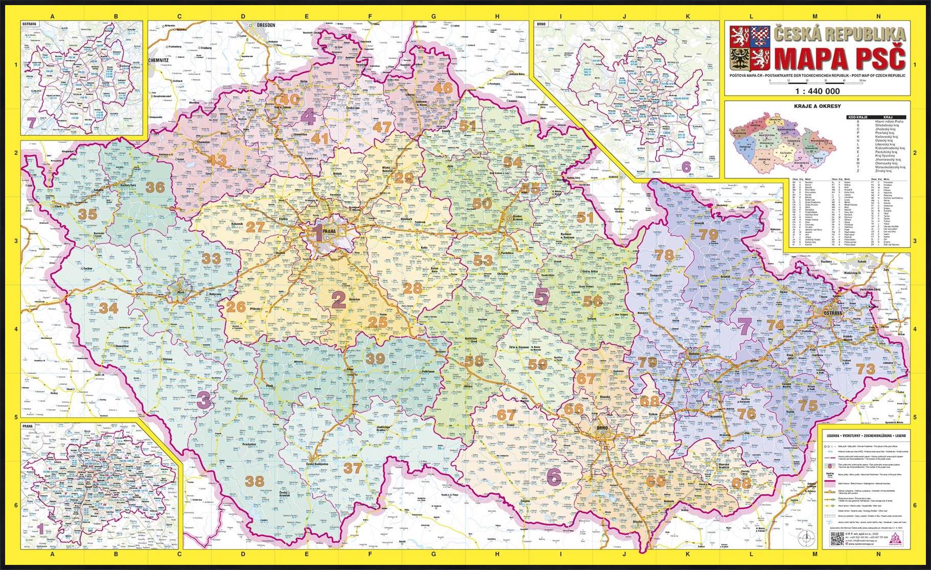 Nástěnná mapa PSČ České republiky PF440