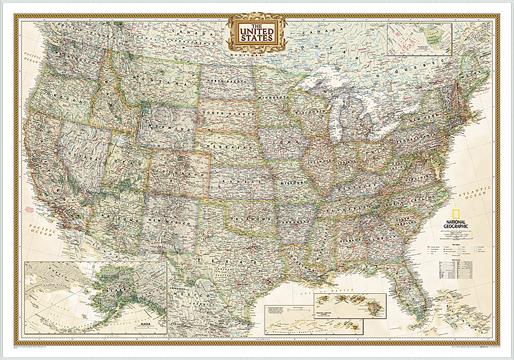 Politická nástěnná mapa USA antique NG