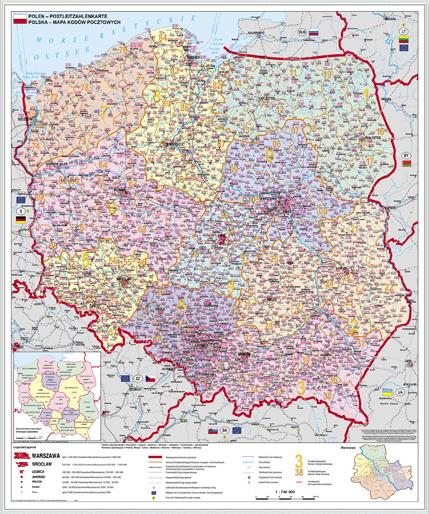 Spediční nástěnná mapa PSČ Polska