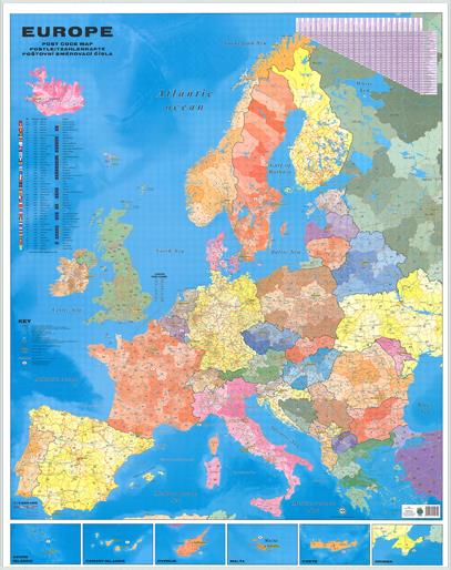 Spediční nástěnná mapa PSČ Evropy EX3650