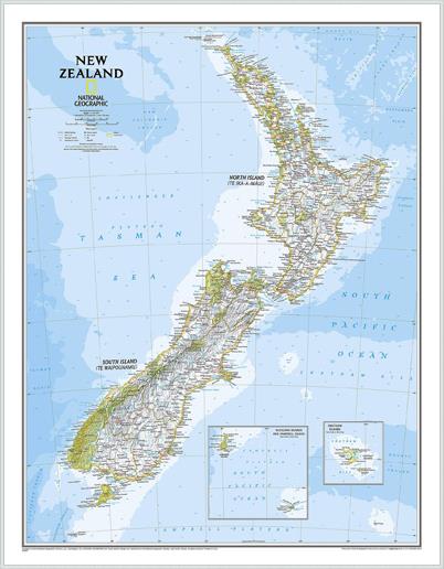 Nástěnná mapa Nového Zélandu