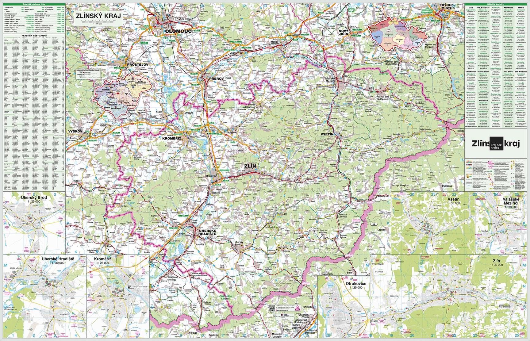 Nástěnná mapa Zlínský kraj PF100