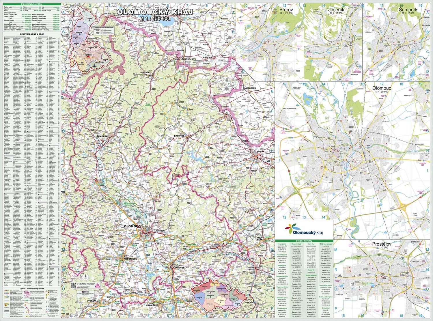 Nástěnná mapa Olomoucký kraj PF150