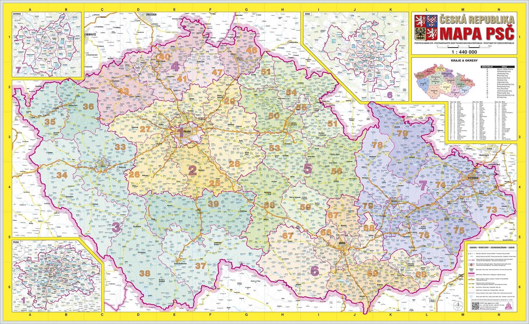 Nástěnná mapa PSČ České republiky PF440