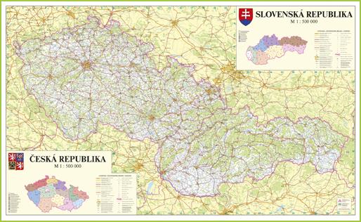Silniční nástěnná mapa ČR a SR PF500

