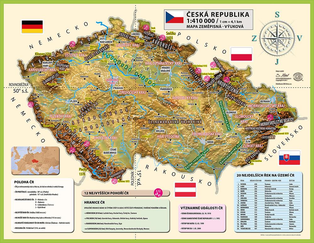 Nástěnná mapa České republiky - výuková
