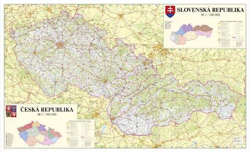 Silniční nástěnná mapa ČR a SR PF500