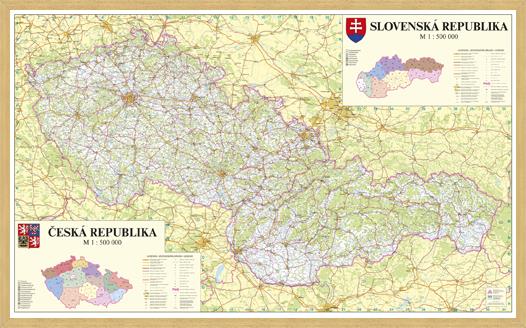 Silniční nástěnná mapa ČR a SR PF500