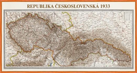 Historická nástěnná mapa Československa r. 1933 velká