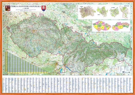 Silniční nástěnná mapa ČR a SR EX400