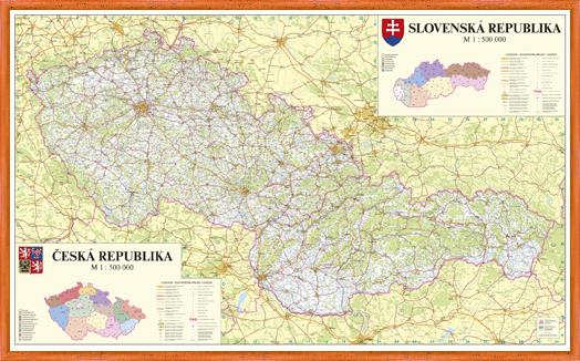 Silniční nástěnná mapa ČR a SR PF500