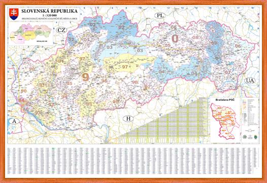 Nástěnná mapa PSČ Slovenska