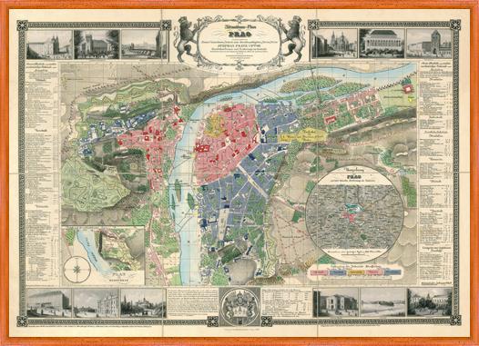 Historická nástěnná mapa Prahy r. 1847