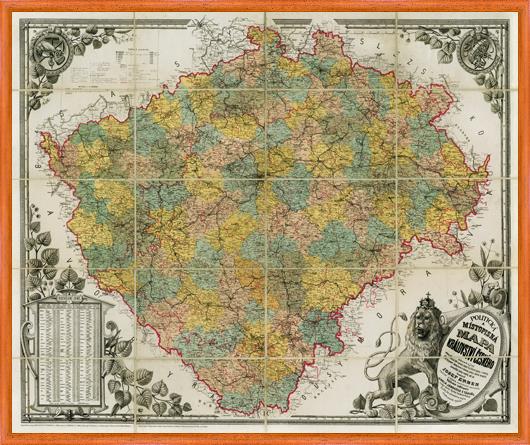Historická nástěnná mapa Království české r. 1883