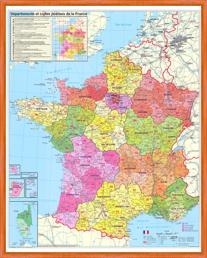 Spediční nástěnná mapa PSČ Francie