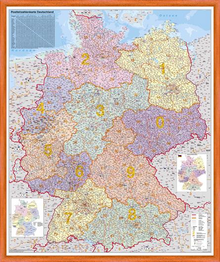 Spediční nástěnná mapa PSČ Německa 