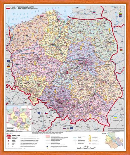 Spediční nástěnná mapa PSČ Polska