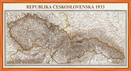 Historická nástěnná mapa Československo r. 1933