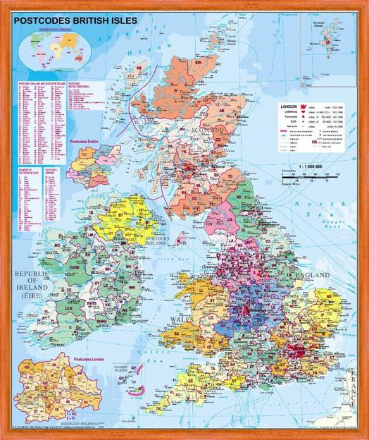 Spediční nástěnná mapa PSČ Britské ostrovy