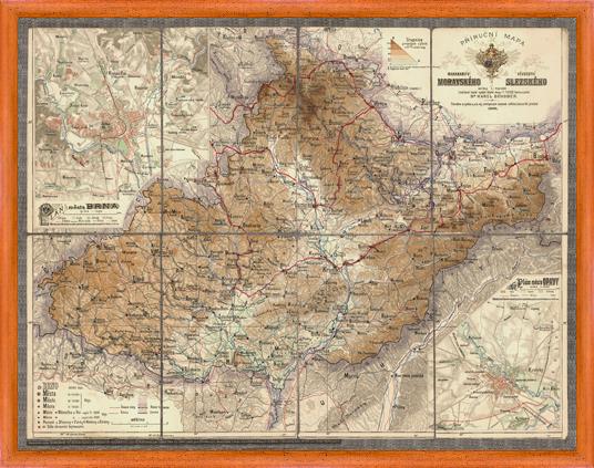 Historická nástěnná mapa Moravy a Slezska r. 1888
