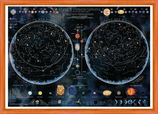 Nástěnná mapa hvězd a souhvězdí fosforeskující v noci