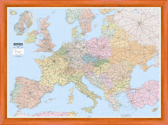 Nástěnná mapa Evropy - silniční (PF)