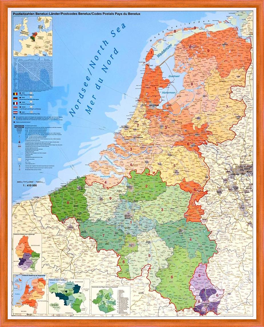 Spediční nástěnná mapa PSČ Beneluxu