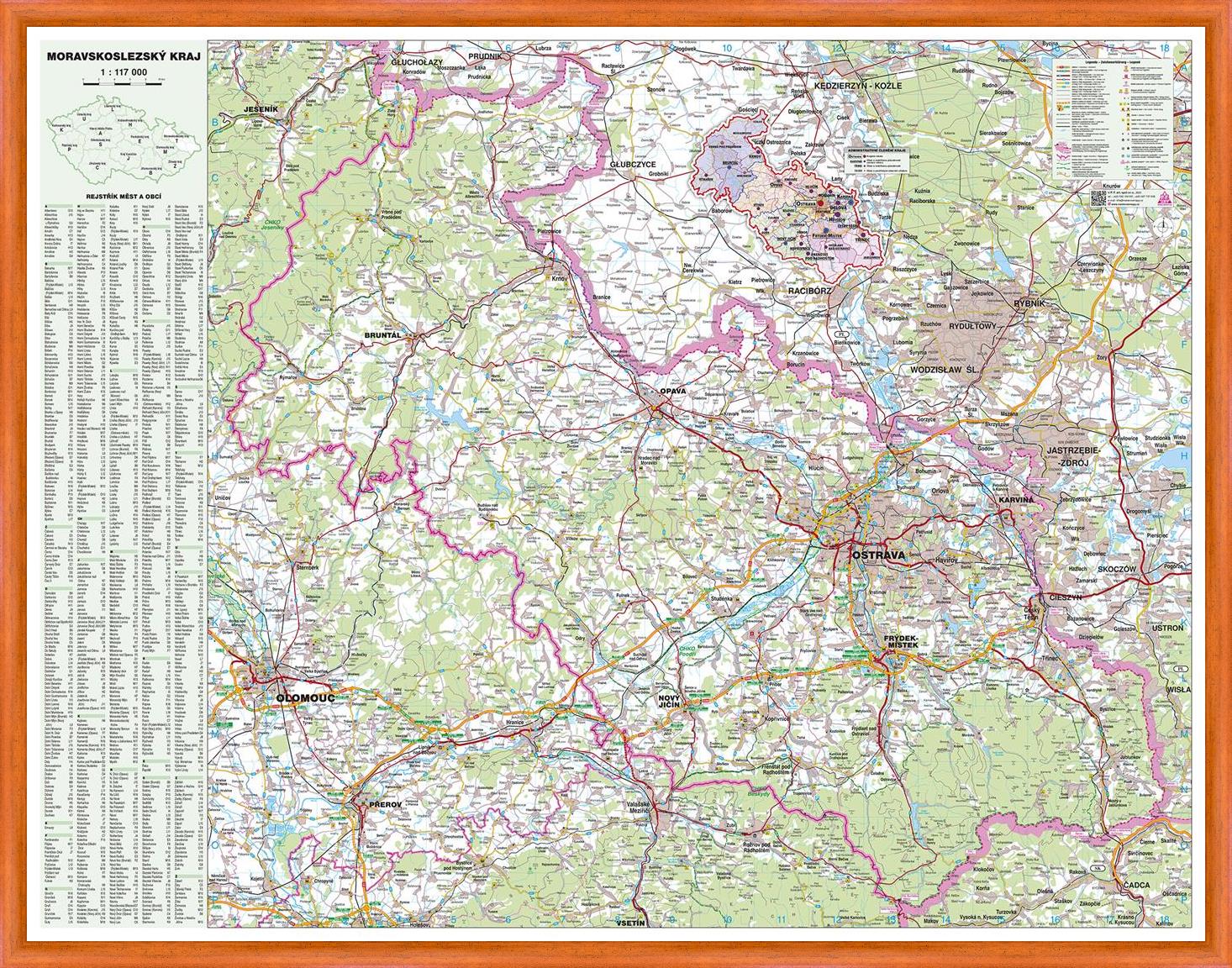 Nástěnná mapa Moravskoslezský kraj (PF)