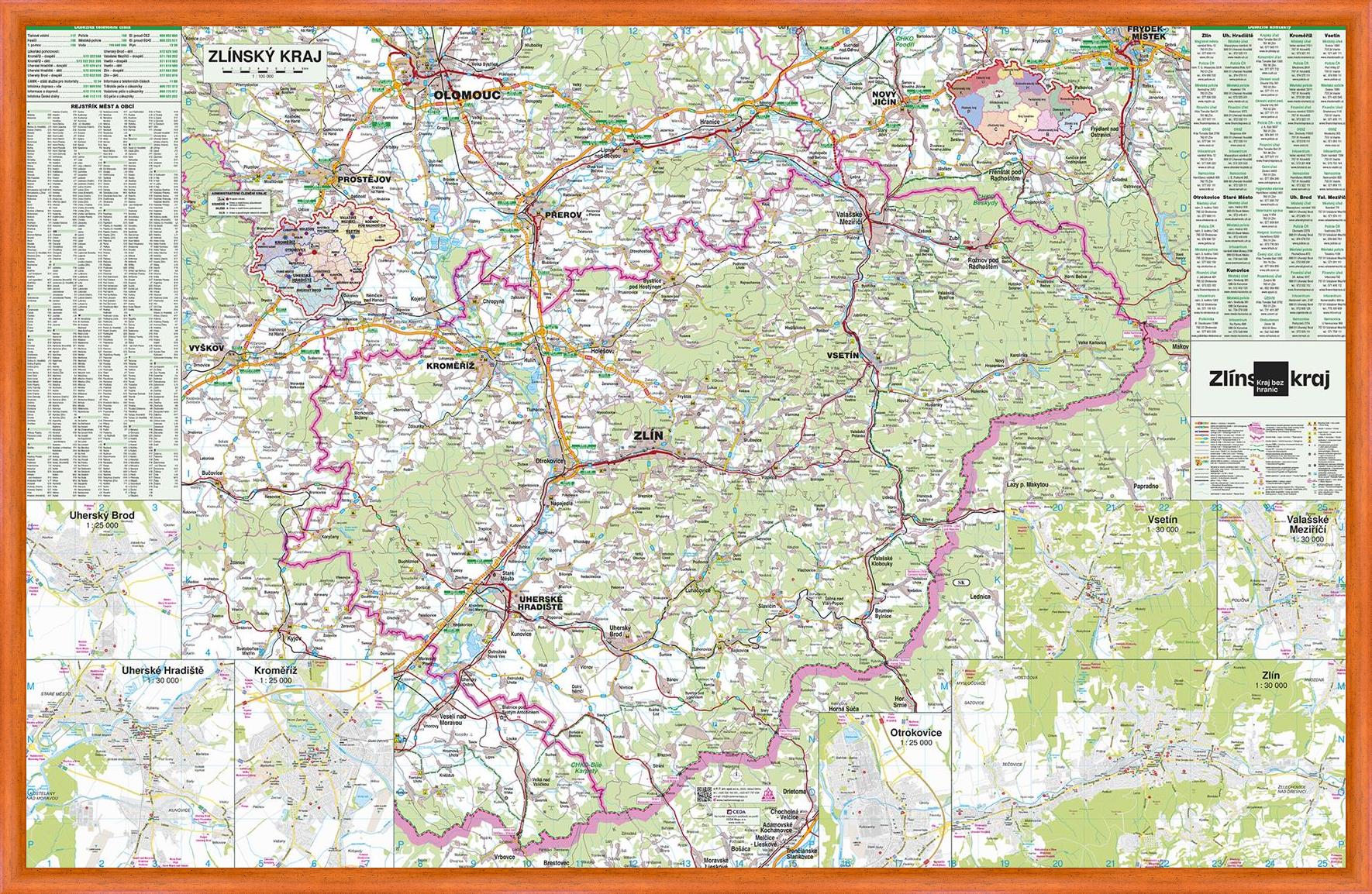 Nástěnná mapa Zlínský kraj PF100