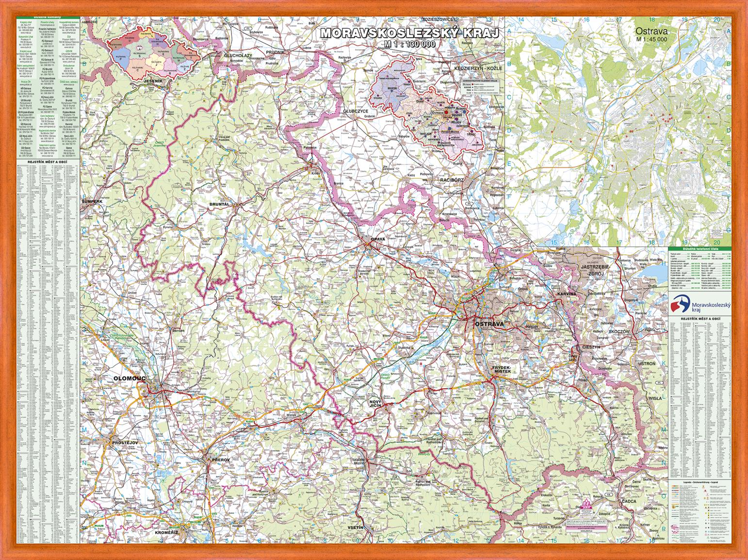 Nástěnná mapa Moravskoslezský kraj PF130

