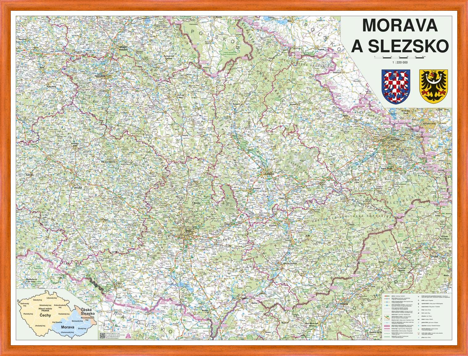 Silniční nástěnná mapa Moravy a Slezska