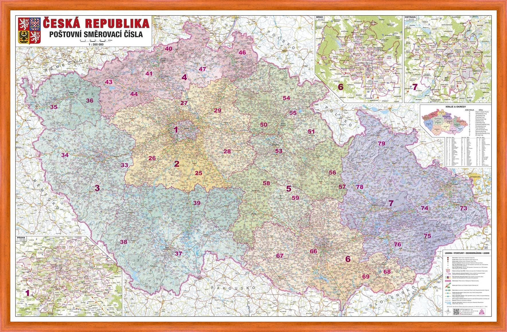 Nástěnná mapa PSČ České republiky PF350