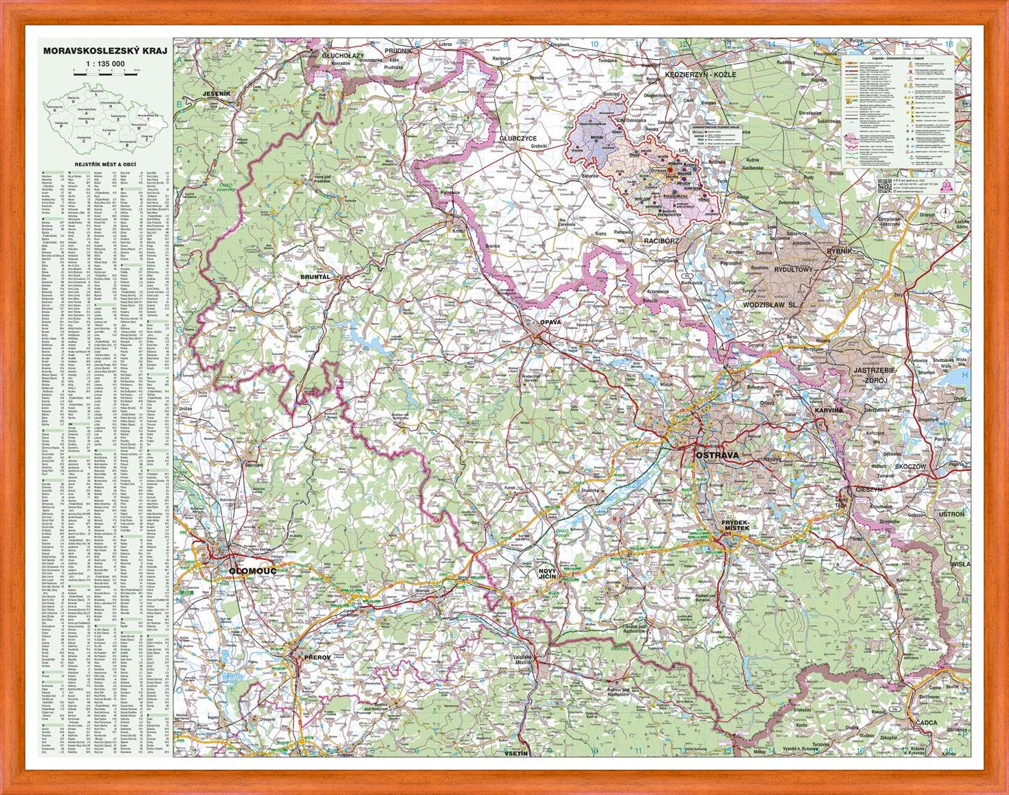 Nástěnná mapa Moravskoslezský kraj (PF)