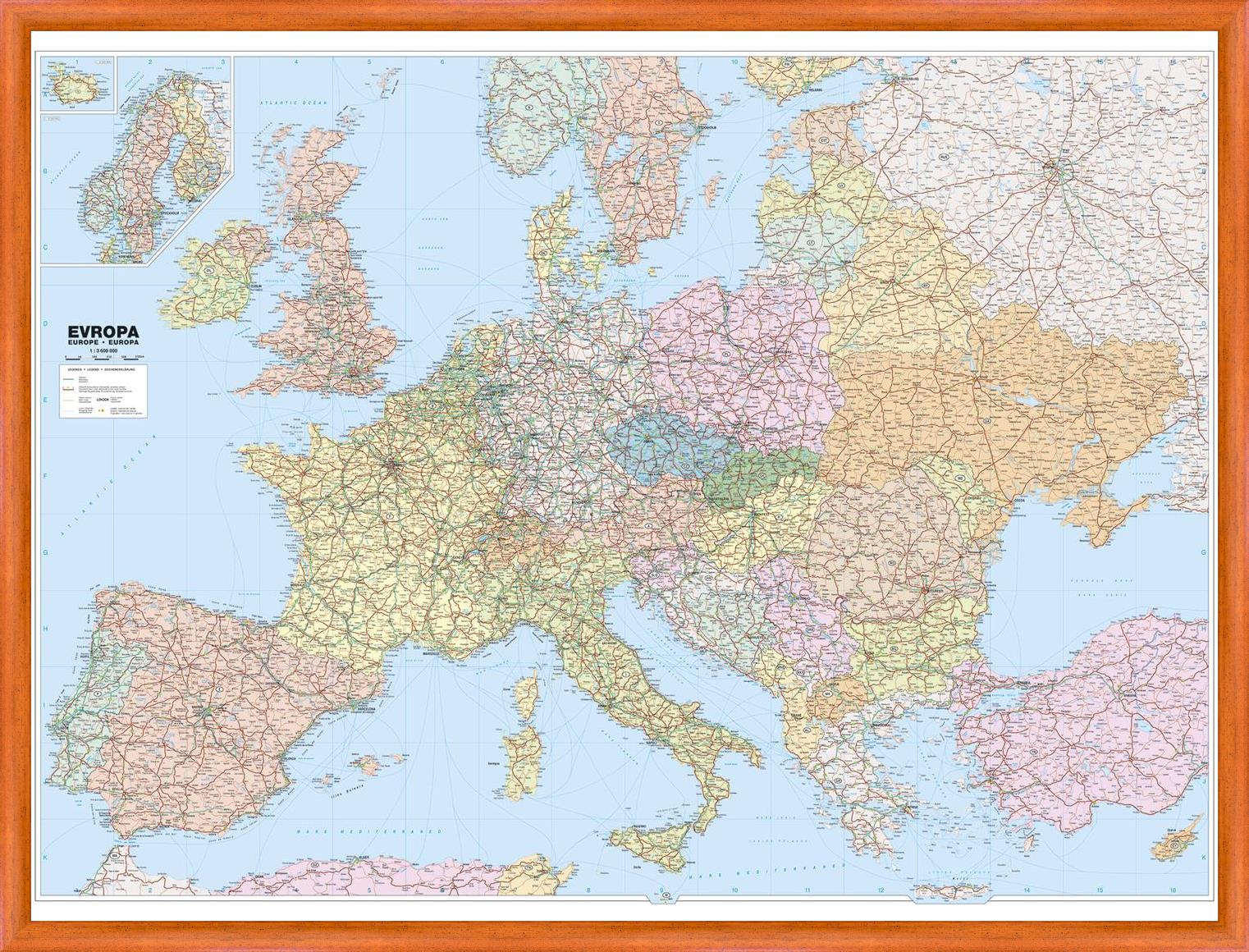 Silniční nástěnná mapa Evropy PF3600 - výprodej