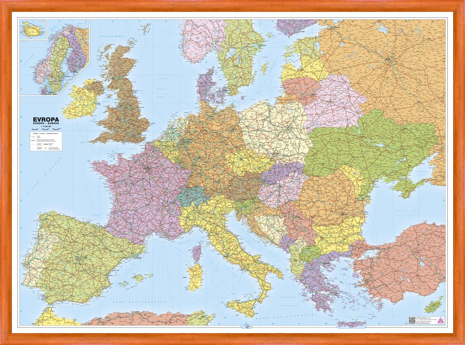 Silniční nástěnná mapa Evropy PF3600