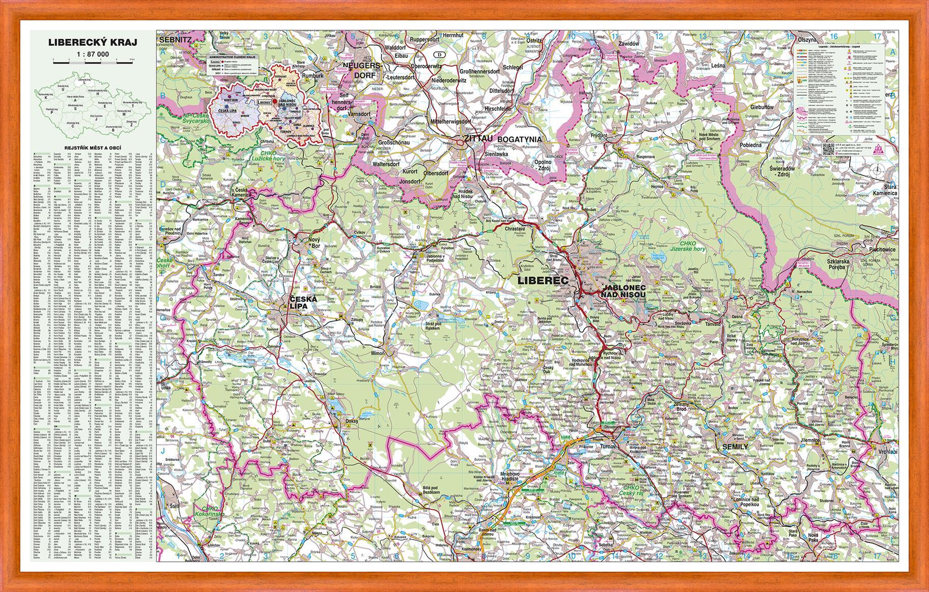 Nástěnná mapa Liberecký kraj (PF)