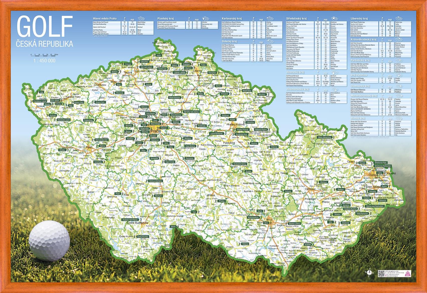 Nástěnná mapa golfových hřišť