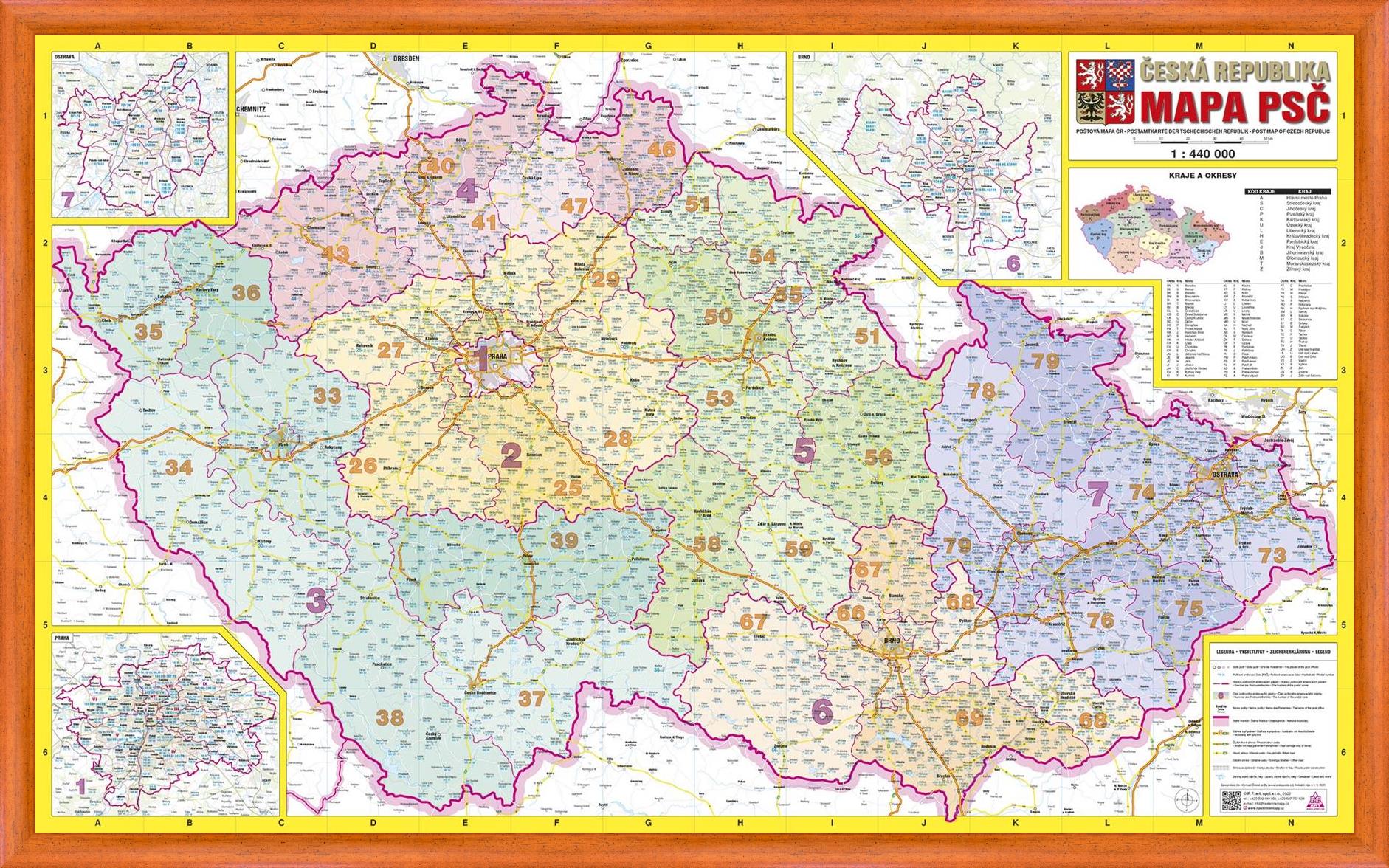 Nástěnná mapa PSČ České republiky PF440