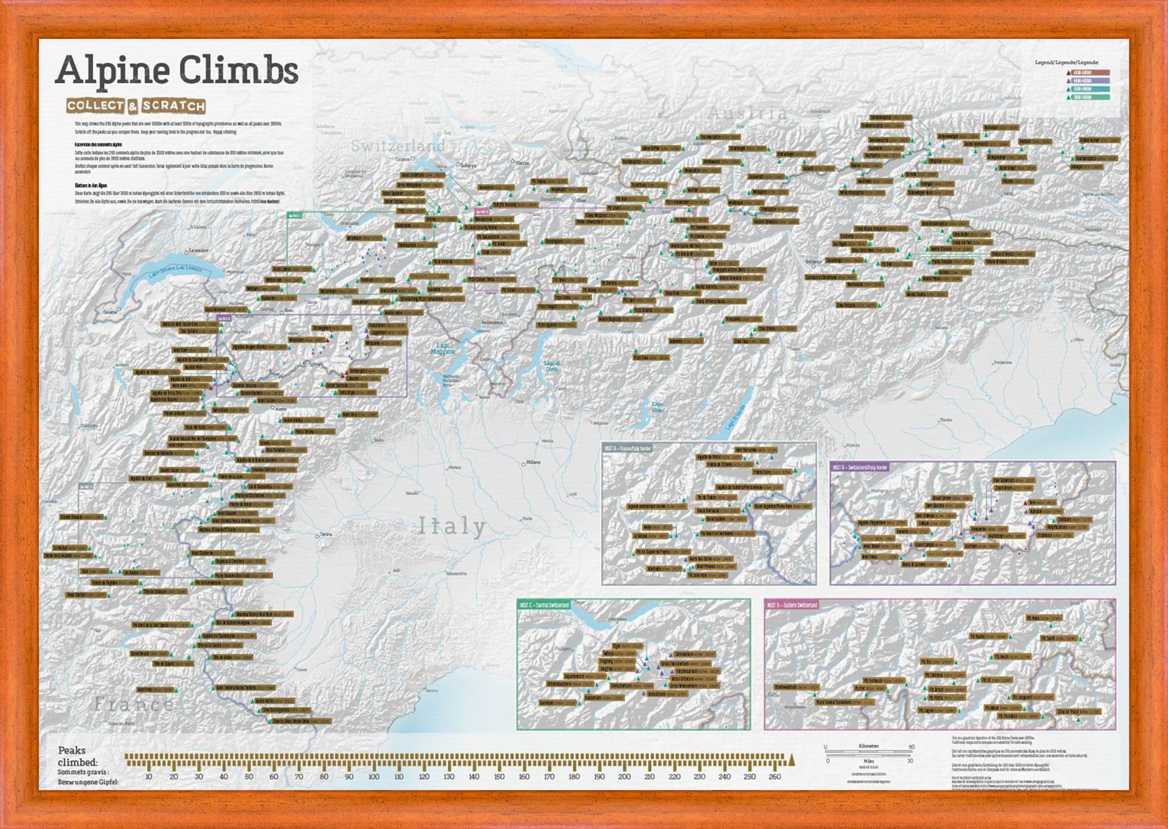 Stírací mapa vrcholků Alp