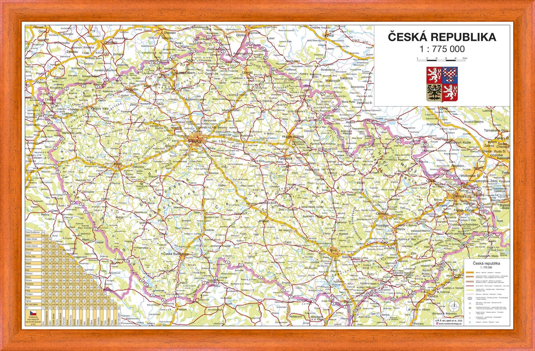 Nástěnná mapa České republiky – silniční (PF)