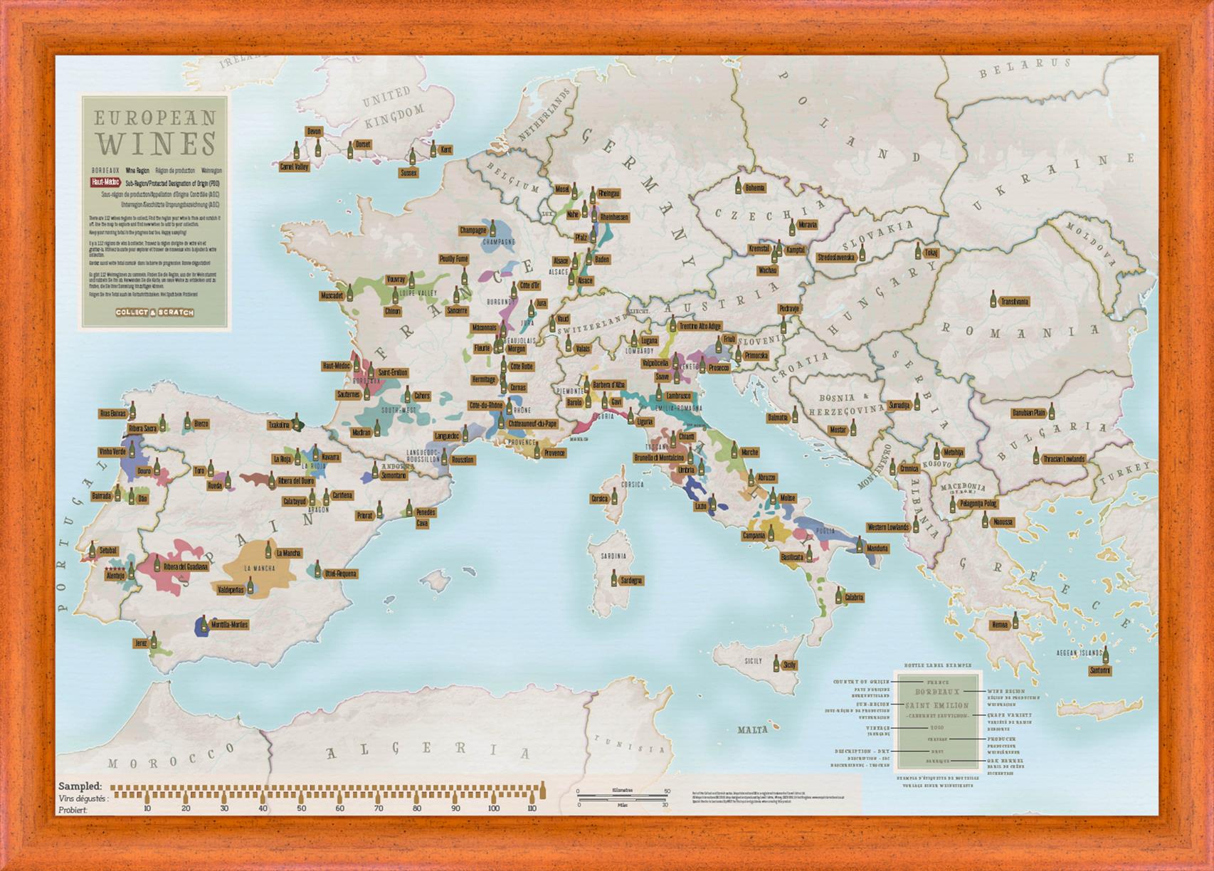 Stírací mapa vinařských oblastí Evropy